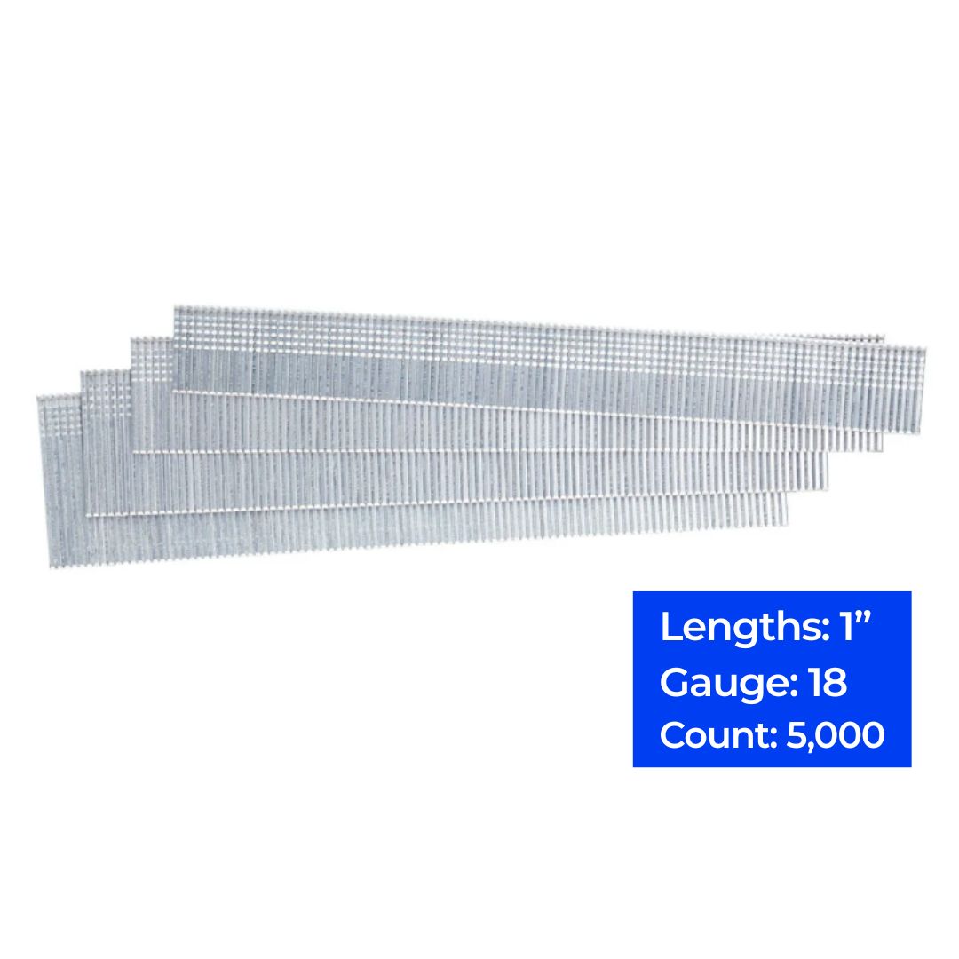 18ga Straight Strip Brad Nails, 1", 5000 ct