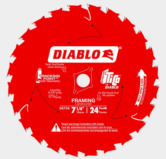 7-1/4" x 24-Teeth Framing Saw Blade for Wood