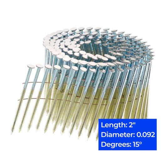 15° Ring Shank Hot Dipped Galvanized Coil Nails .092 x 2"