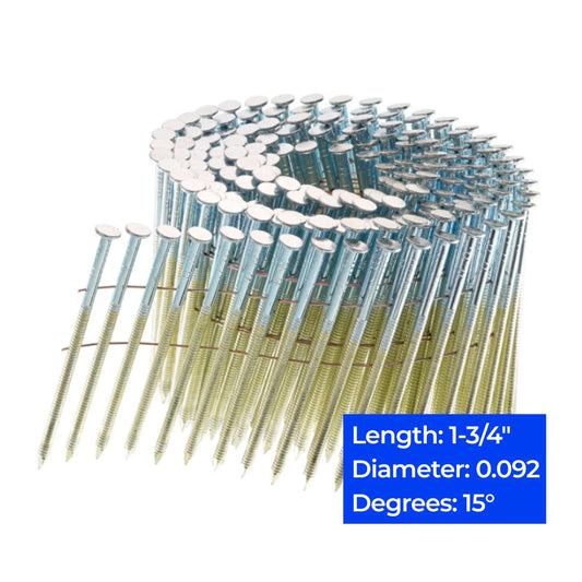 15° Ring Shank Hot Dipped Galvanized Coil Nails .092 x 1-3/4"