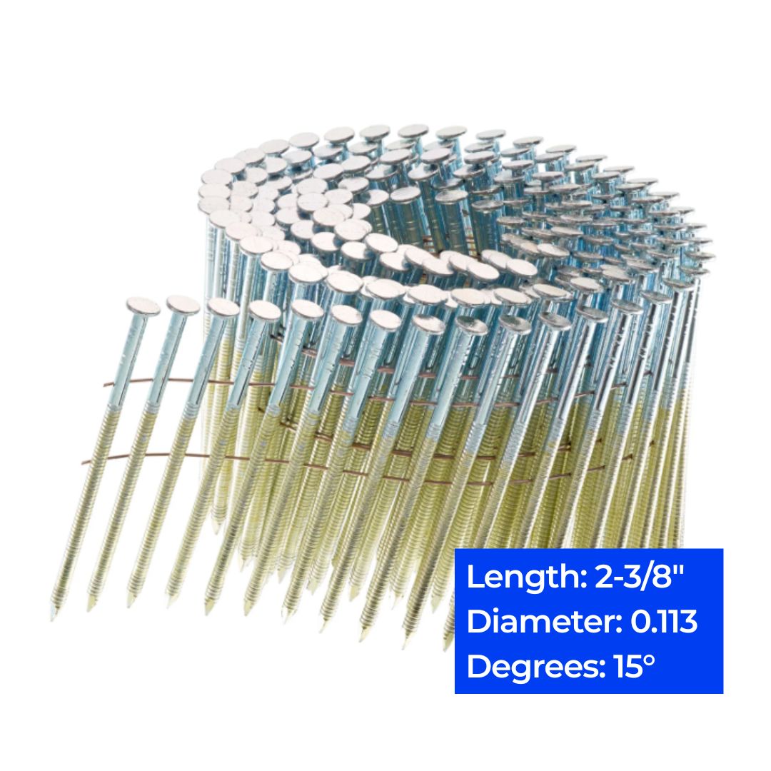 15° Ring Shank 304 Stainless Steel Coil Nails .113 x 2-3/8"