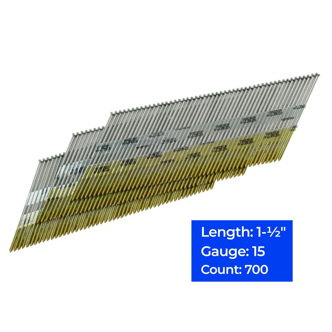 SENCO 15ga 34° Angled Strip Finish Nails, Bright Basic 1-1/2", 700 ct  A301500