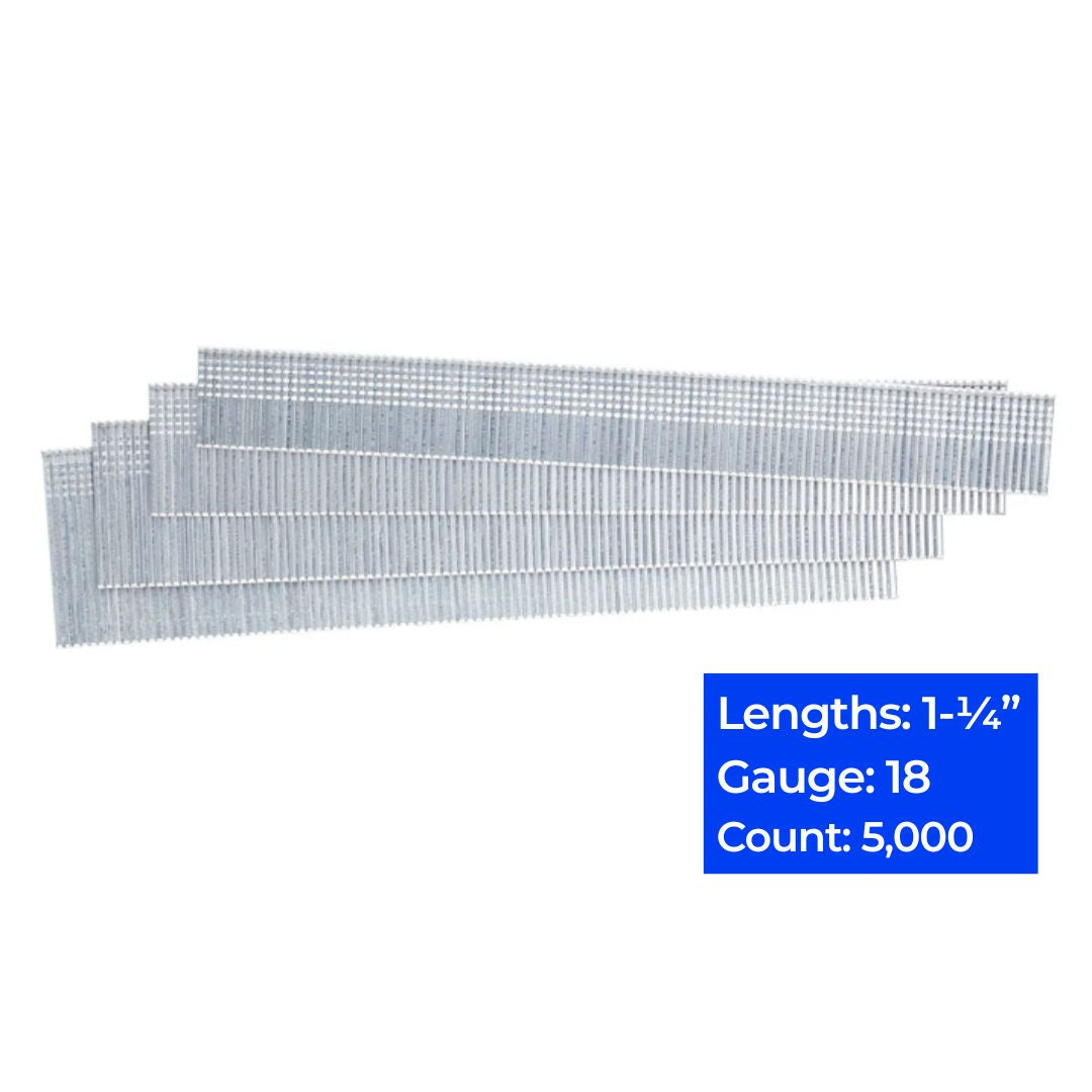 18ga Straight Strip Brad Nails, 1-1/4", 5000 ct