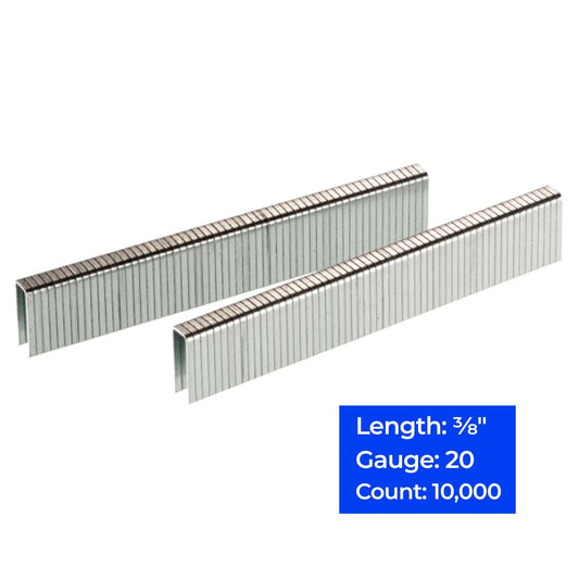20ga 3/16″ Crown Fine Wire Staples 3/8", 10,000 ct