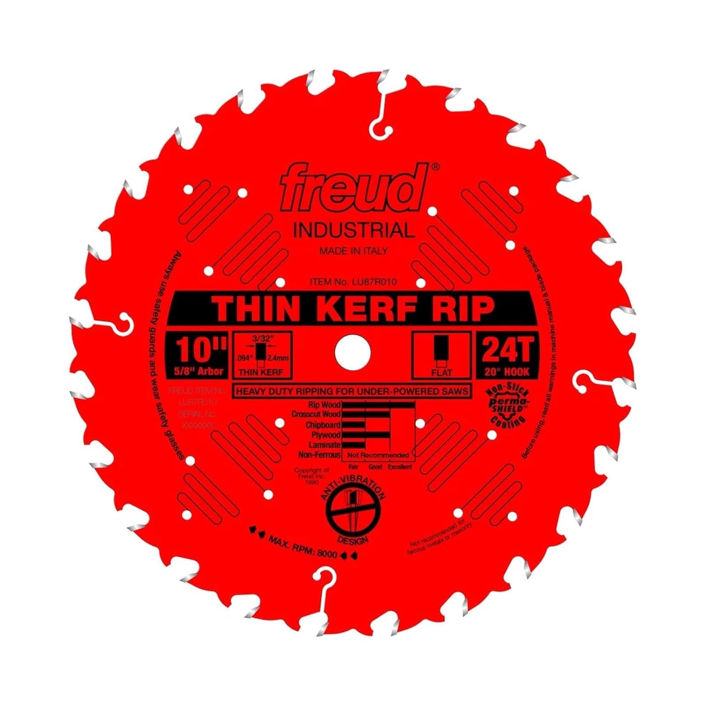 Thin Kerf Rip Saw Blade with Premium Tico Hi-Density Carbide Ripping Blend for Maximum Performance - 10" Diameter, 24 Teeth, .071" Plate, Flat Grind