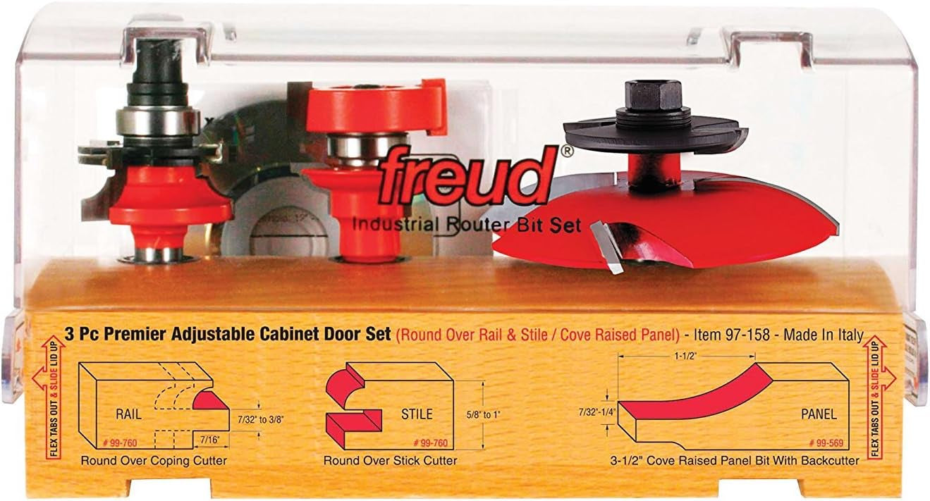 Freud 3Pc Adjustable Cabinet Bit Set