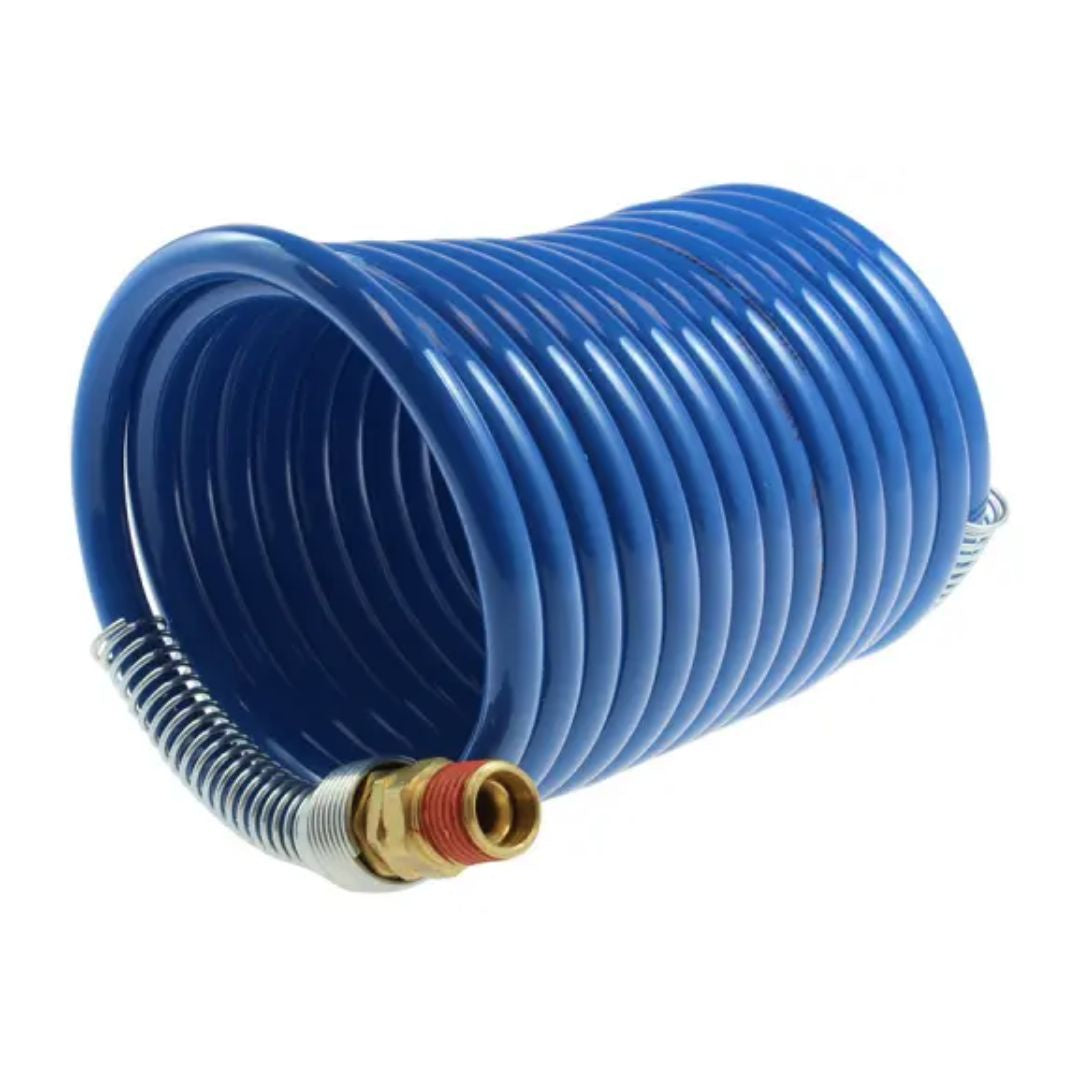 Coilhose Pneumatics Stowaway Nylon Coil, 1/4" x 12', 1/4" NPT Rigid & Swivel Fittings, Blue S14-12A