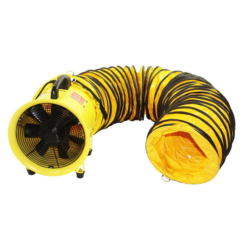 MaxxAir HVHF 12COMBO Confined Space Ventilator and Polyvinyl Hose, 120 V, 2000 cfm Air, Steel, Industrial Yellow