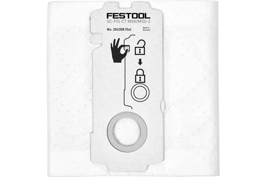 Festool 204308 SELFCLEAN Filter Bag SC-FIS-CT MINI/MIDI-2/5/CT15, 5-Pack (2019 or Newer)