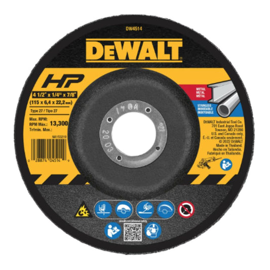 HP 4-1/2" x 1/4" x 7/8" T27 Grinding Wheel For Metal & Stainless