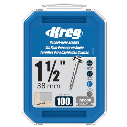 Kreg Zinc Pocket-Hole Screws - 1-1/2" - Fine Thread, 100 Count