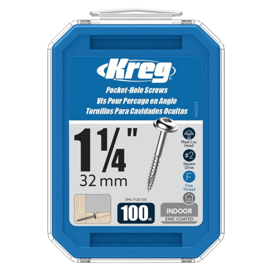 Kreg Zinc Pocket-Hole Screws 1-1/4" - Fine Thread, 100 Count