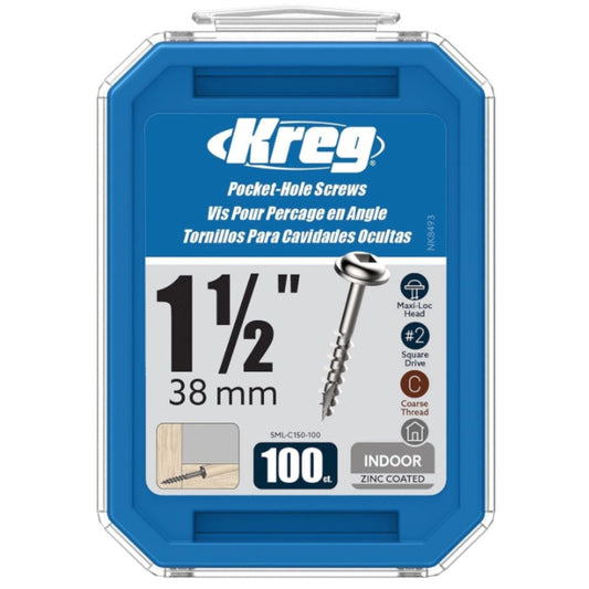 Kreg Zinc Pocket-Hole Screws 1-1/2" - Coarse Thread, 100 Count