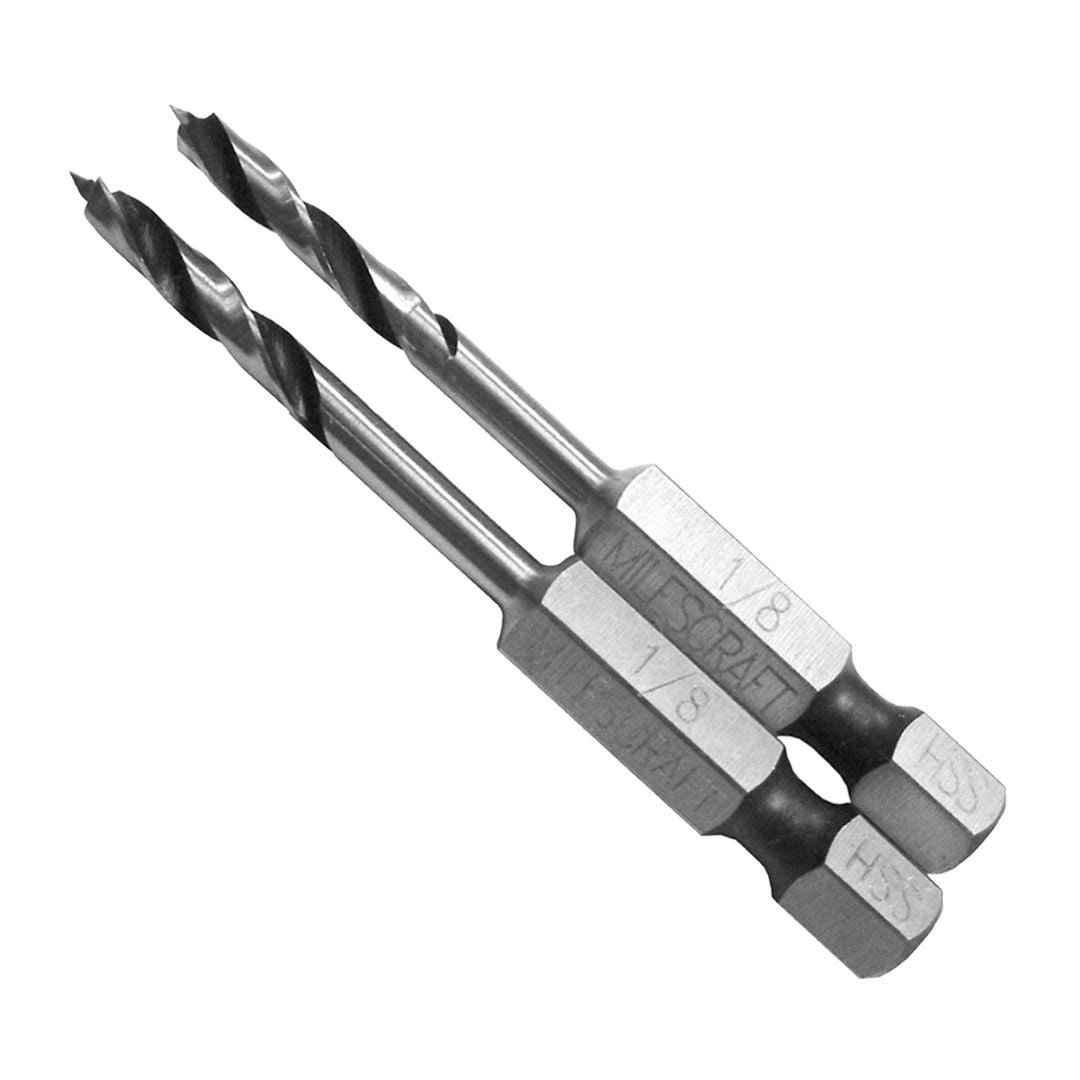 Milescraft 1/8" Brad Point Stubby Bits for Wood Drilling, 2 pcs