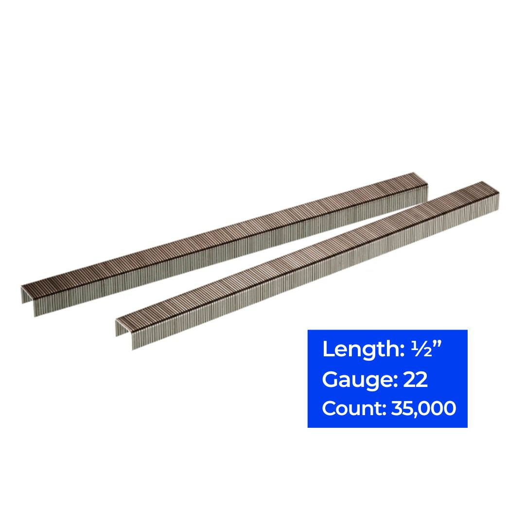 22ga 3/8″ Crown Fine Galvanized Wire Staples 1/2", 35,000 ct