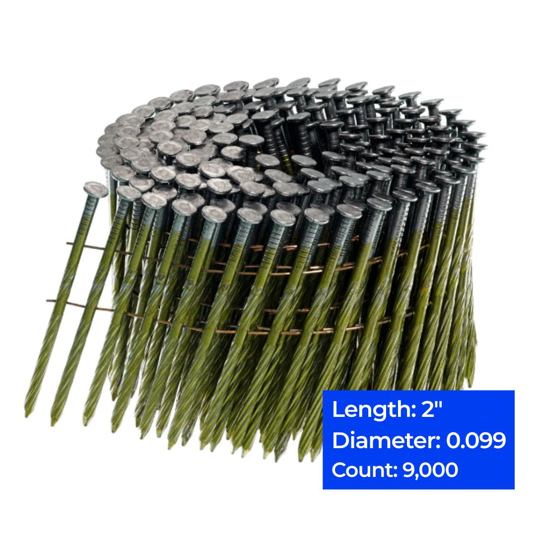 15° Screw Shank Coil Nails 2", 9000 ct