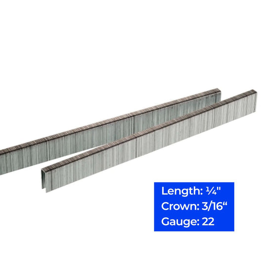 22ga 3/16″ Crown Fine Wire Staples 1/4", 10,000 ct