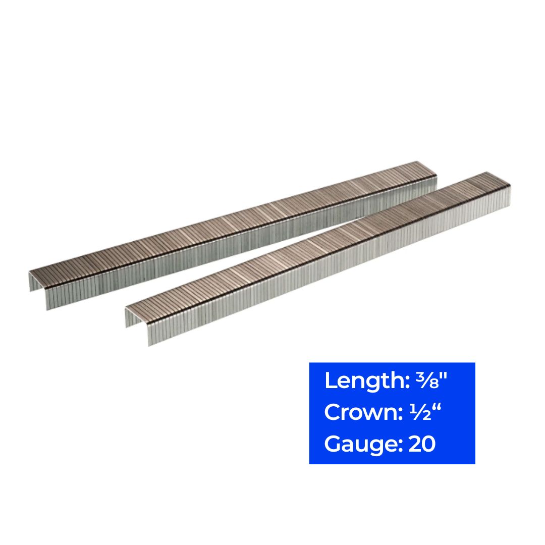 20ga 1/2″ Crown Fine Wire Staples 3/8", 10,000 ct
