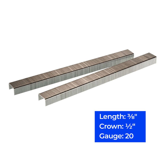 20ga 1/2″ Crown Fine Wire Staples 3/8", 10,000 ct