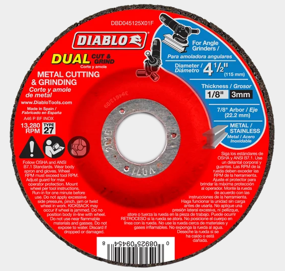 4.5"x1/8"x7/8" Metal Dual Cut & Grind Disc