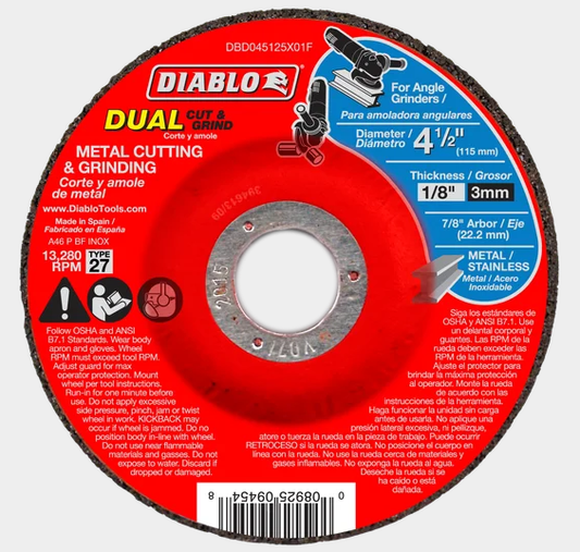4.5"x1/8"x7/8" Metal Dual Cut & Grind Disc