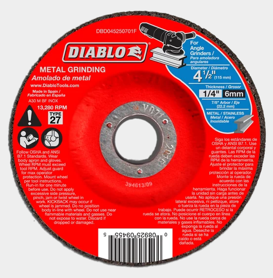 4.5" x 1/4" x 7/8" Metal Grinding Disc
