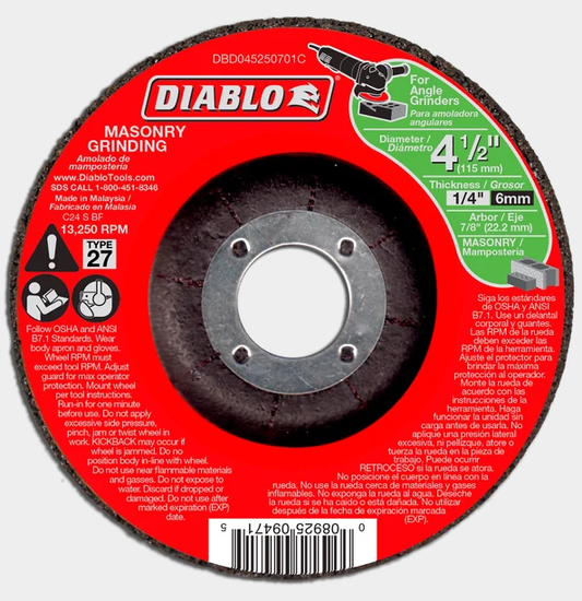 4.5" x 1/4" x 7/8" Masonry Grinding Disc