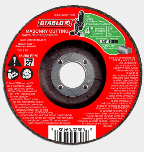 4" x 1/8" x 5/8" Masonry Cutoff