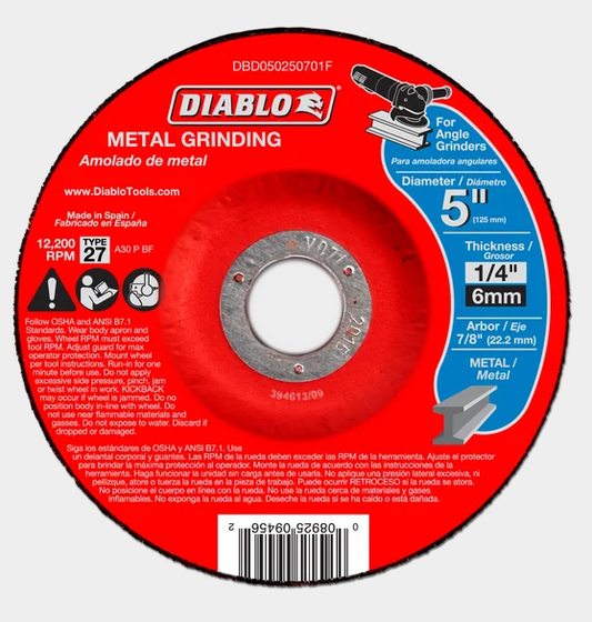 5" x 1/4" x 7/8" Type 27 Metal Grinding Disc