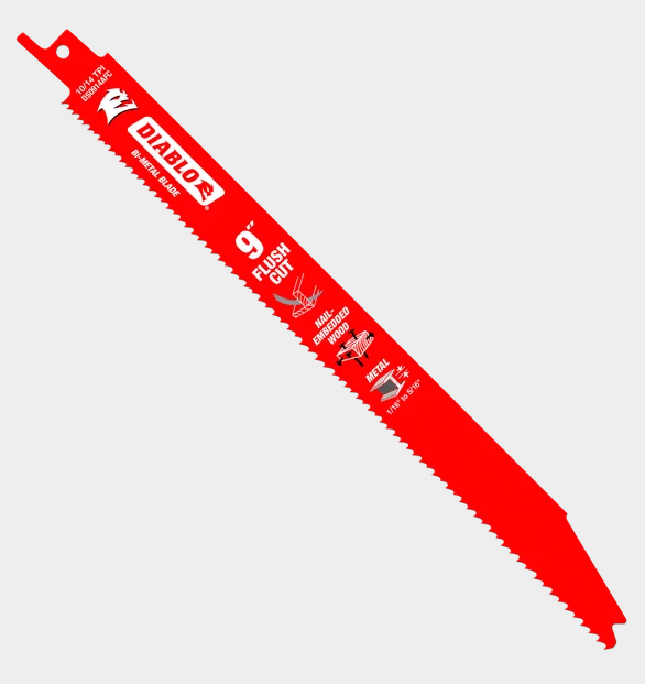 9" 10/14TPI Flush Cut Bi-Metal Reciprocating Blades for Nail-Embedded Wood and Metal (5-pk)