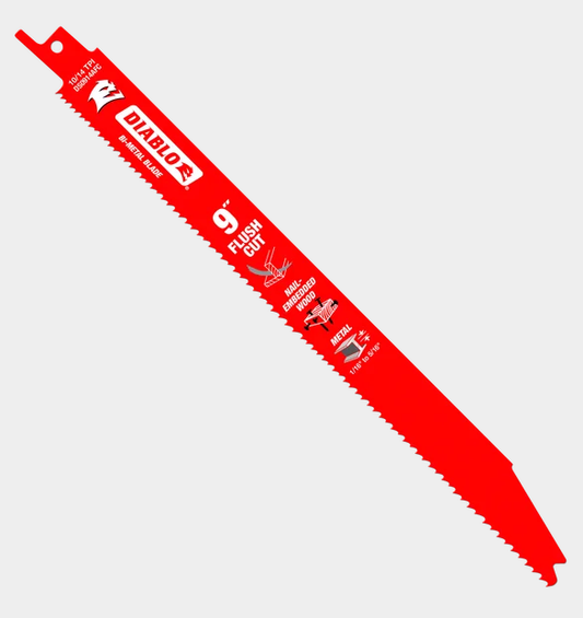 9" 10/14TPI Flush Cut Bi-Metal Reciprocating Blades for Nail-Embedded Wood and Metal (5-pk)