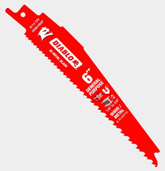 6" 8/14TPI Bi-Metal Reciprocating Saw Blades for General Purpose Cuts (5-pk)