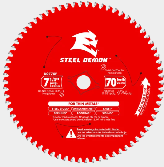 7-1/4" x 70-Teeth Steel Demon™ Carbide Saw Blade for Thin Metal