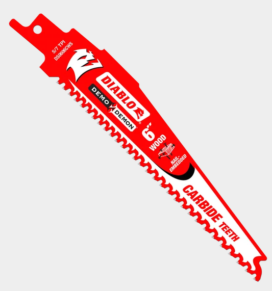 6" 5/7TPI Demo Demon™ Carbide Teeth Reciprocating Saw Blade for Nail-Embedded Wood