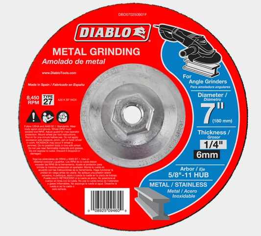 7" x 1/4" x 5/8"-11 Type 27 HUB Metal Grinding Disc