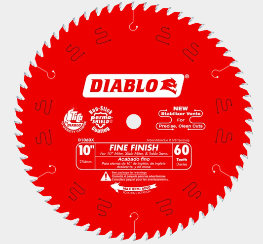 10" x 60-Teeth Fine Finish Saw Blade for Wood
