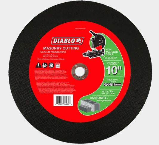 10" x 3/32" x 5/8" Masonry Cut-Off Disc