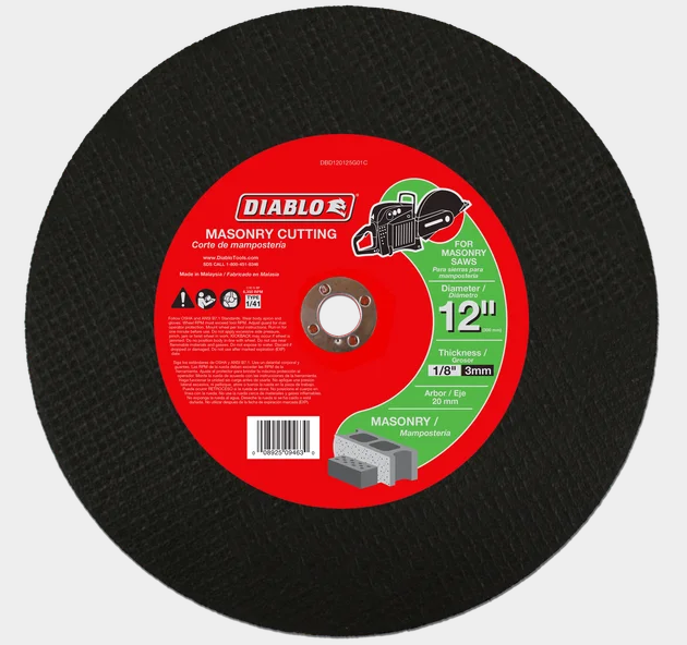 12" x 1/8" x 20mm High Speed Masonry Cut-Off Disc