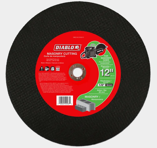 12" x 1/8" x 20mm High Speed Masonry Cut-Off Disc