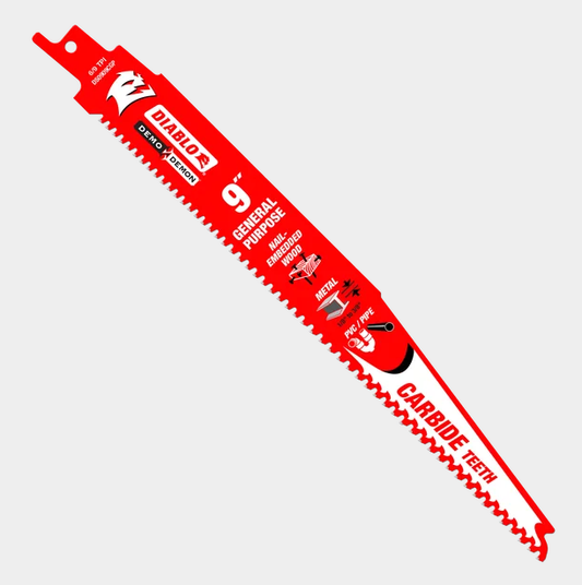 9" 6/9 TPI Demo Demon™ Carbide Teeth Reciprocating Saw Blades for General Purpose Cuts (3-pk)