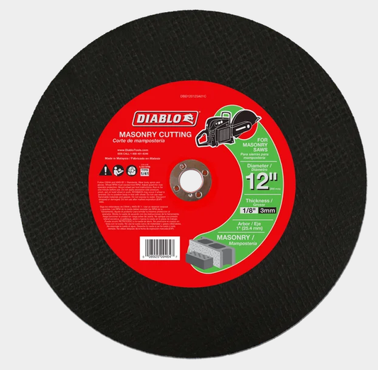 12" x 1/8" x 1" High Speed Masonry Cut-Off Disc