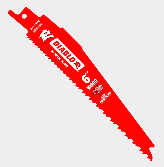 6" 6/12TPI Bi-Metal Reciprocating Saw Blades for Nail-Embedded Wood (5-pk)