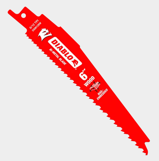 6" 6/12TPI Bi-Metal Reciprocating Saw Blades for Nail-Embedded Wood (5-pk)