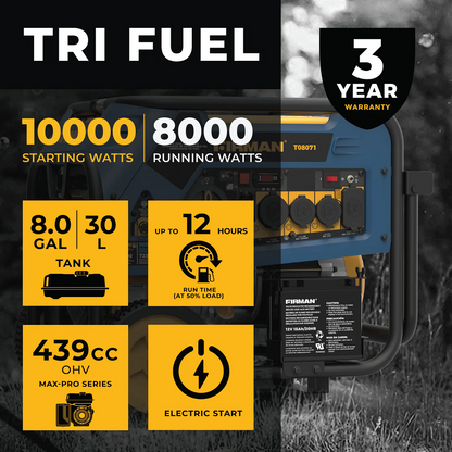 FIRMAN TRI FUEL PORTABLE GENERATOR 10,000W ELECTRIC START 120/240V