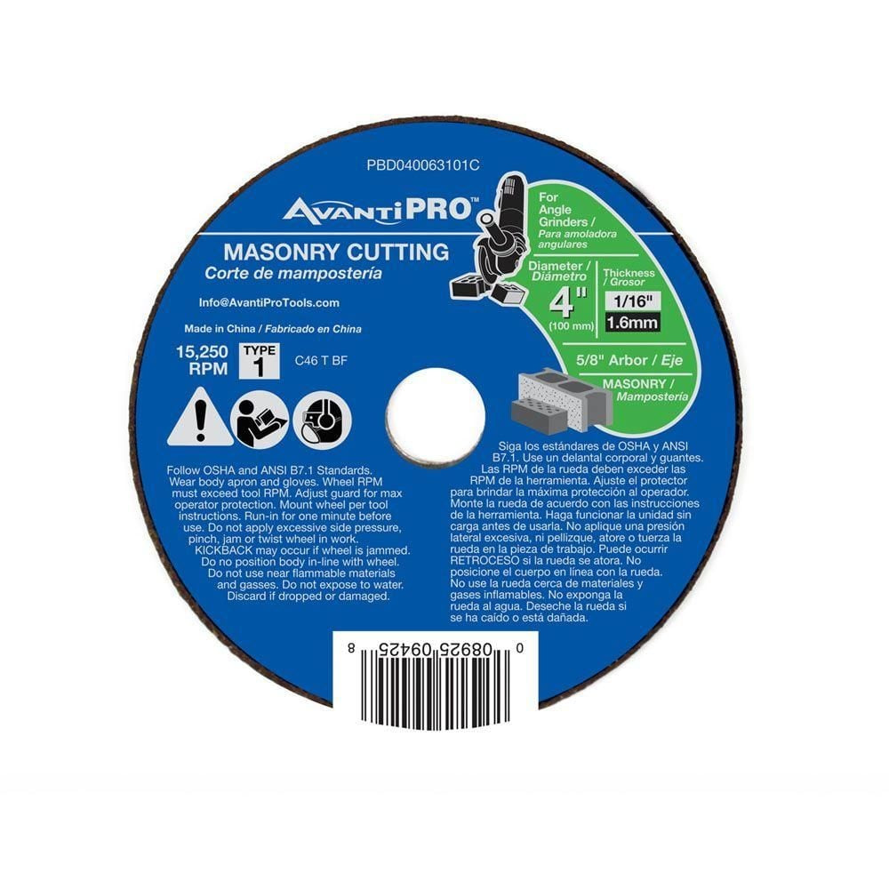 Avanti Pro 4 Inch x 1/16 Inch x 5/8 Inch Masonry Cut Off Type 1